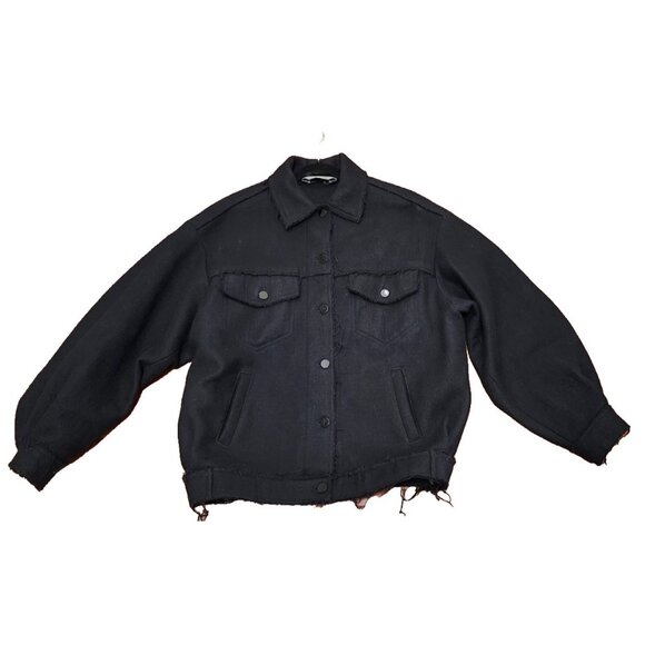 Max Mara Sportmax Black 100% Virgin Wool Jacket Women’s Frayed Hem Italy Size 2 - Picture 13 of 16